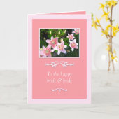 Roze Lelies Bruid & Bruid Trouw Kaart (Gele Bloem)