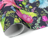 Roze lelies en blauwe vogels cadeaupapier (Rol Hoek)