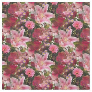 Roze lelies en rode rozen Waterverf Bloemen Stof
