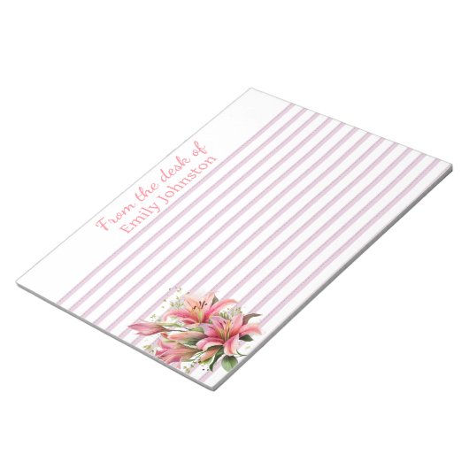 Roze lelies gevoerd notitieblok (Schuin)