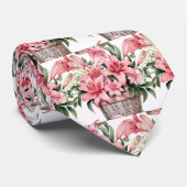 Roze lelies in mand stropdas (Opgerold)