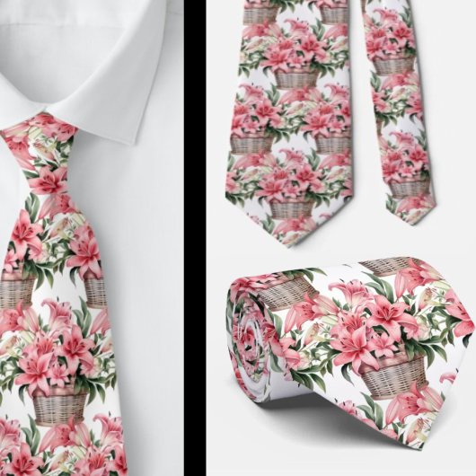 Roze lelies in mandje stropdas