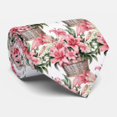 Roze lelies in mandje stropdas (Opgerold)