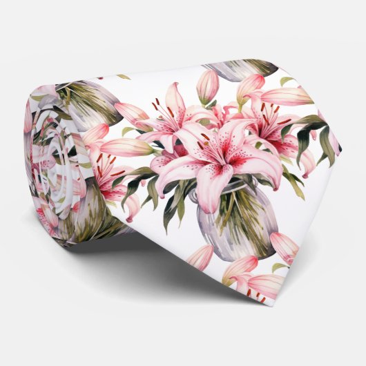 Roze lelies in vaas stropdas (Opgerold)