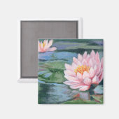 Roze Lelies op Groenen en Blues Koelkast Magnet (Voorkant / Achterkant)