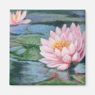 Roze Lelies op Groenen en Blues Koelkast Magnet