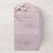 Roze Lelies op Noodlijdende Mauve met QR-code All In One Uitnodiging (Buitenkant)