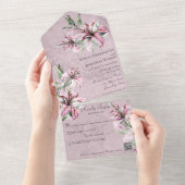 Roze Lelies op Noodlijdende Mauve met QR-code All In One Uitnodiging (Afscheurbaar)
