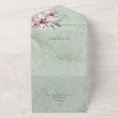 Roze Lelies op Noodlijdende Sage Groen met QR Code All In One Uitnodiging (Buitenkant)