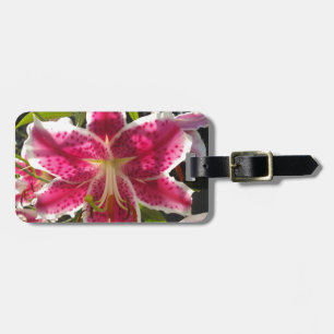 Roze lelies roze tropische bloemen roze bloemig bagagelabel