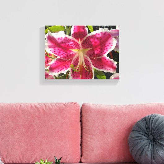 Roze lelies roze tropische bloemen roze bloemig canvas afdruk (Insitu (Woonkamer))