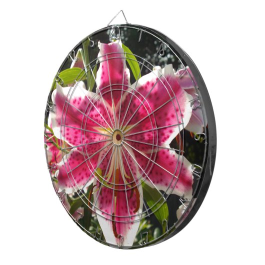 Roze lelies roze tropische bloemen roze bloemig dartbord (Voorkant Rechts)