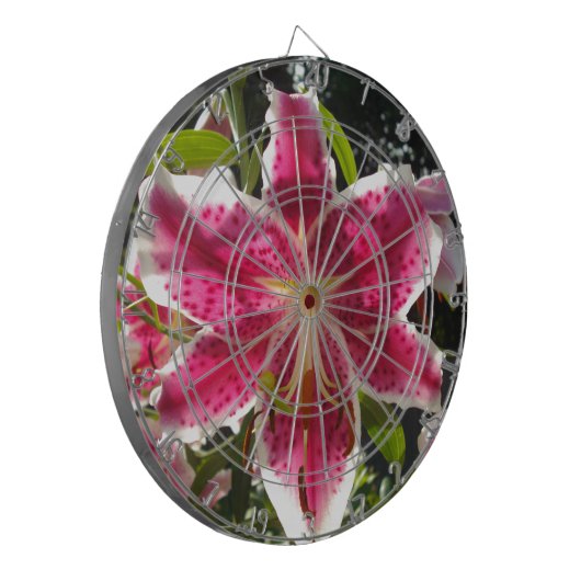 Roze lelies roze tropische bloemen roze bloemig dartbord (Voorkant Links)