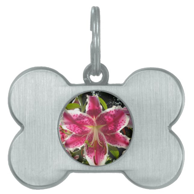 Roze lelies roze tropische bloemen roze bloemig huisdieren naamplaatje (voorkant)