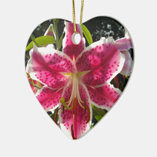 Roze lelies roze tropische bloemen roze bloemig keramisch ornament (Links)