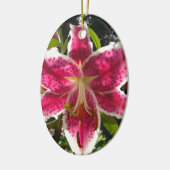 Roze lelies roze tropische bloemen roze bloemig keramisch ornament (Links)