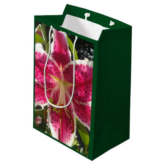 Roze lelies roze tropische bloemen roze bloemig medium cadeauzakje (Achterkant Gekanteld)