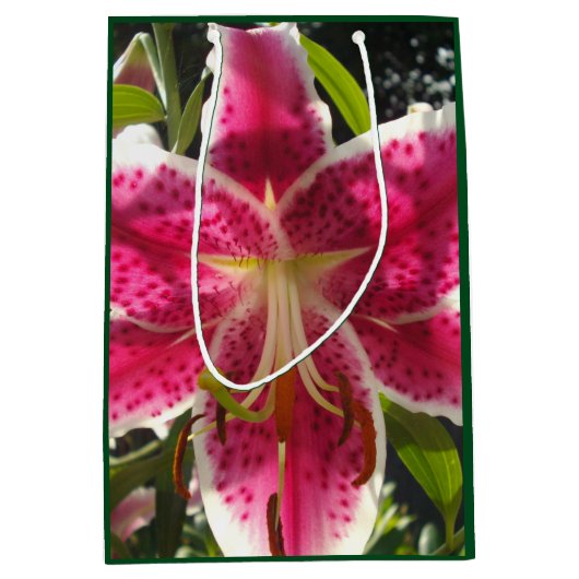 Roze lelies roze tropische bloemen roze bloemig medium cadeauzakje (Voorkant)