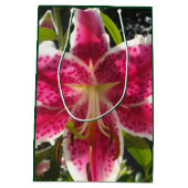 Roze lelies roze tropische bloemen roze bloemig medium cadeauzakje (Achterkant)