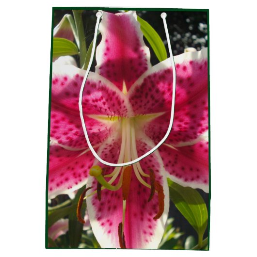 Roze lelies roze tropische bloemen roze bloemig medium cadeauzakje (Achterkant)