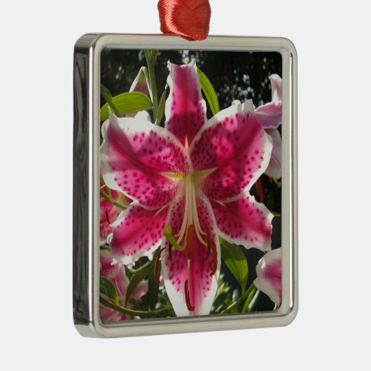 Roze lelies roze tropische bloemen roze bloemig metalen ornament (Rechts)