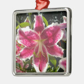 Roze lelies roze tropische bloemen roze bloemig metalen ornament (Links)
