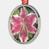 Roze lelies roze tropische bloemen roze bloemig metalen ornament (Links)