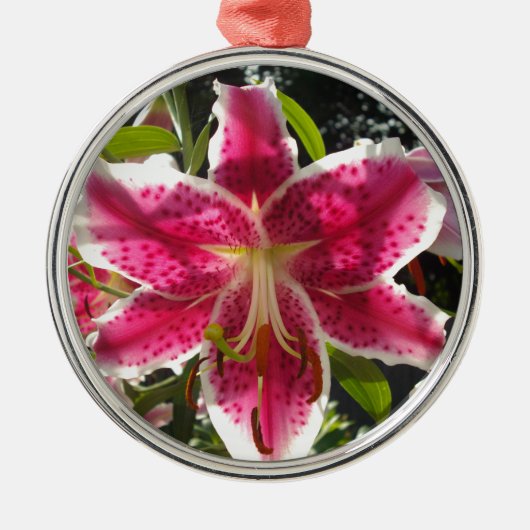 Roze lelies roze tropische bloemen roze bloemig metalen ornament (Voorkant)