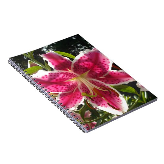 Roze lelies roze tropische bloemen roze bloemig notitieboek (Rechterzijde)