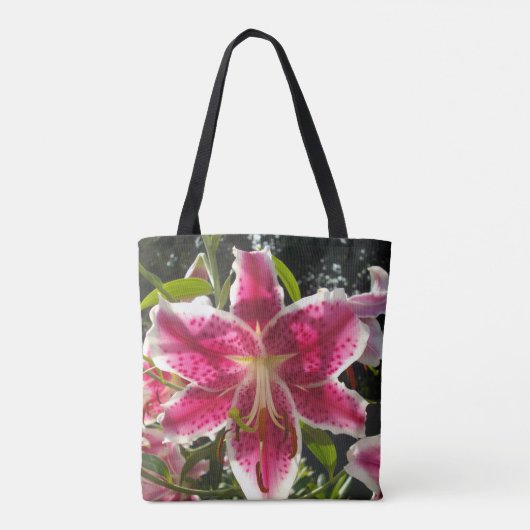 Roze lelies roze tropische bloemen roze bloemig tote bag (Achterkant)