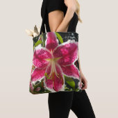 Roze lelies roze tropische bloemen roze bloemig tote bag (Dichtbij)