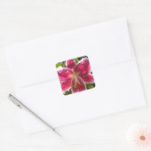 Roze lelies roze tropische bloemen roze bloemig vierkante sticker (Envelop)