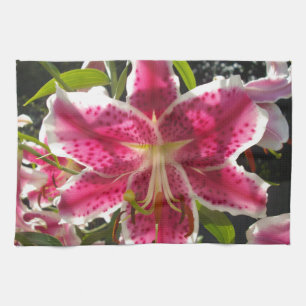Roze lelies roze tropische bloemen roze bloemmotie theedoek