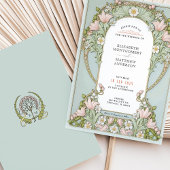 Roze lelies Spring Art Nouveau bruiloft Kaart