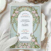 Roze lelies Spring Art Nouveau bruiloft Kaart