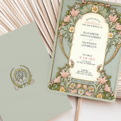 Roze lelies Spring Art Nouveau bruiloft Kaart