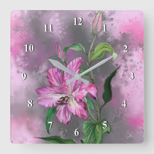 Roze lelies wandklok (Voorkant)