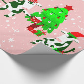 Roze Lelijke Kerstboom koe Cadeaupapier (Hoek)