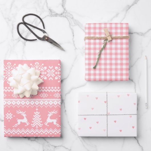 Roze lelijke kersttrui buffelvlekken inpakpapier vel (Voorkant)