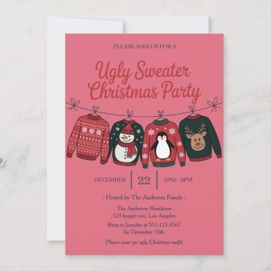 Roze Lelijke Trui Vakantie Party | Leuke kerst Kaart (Voorkant)