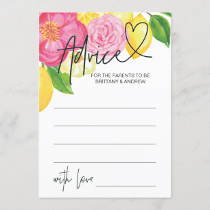 Roze Lemon Floral Baby shower Advice Game Card Kaart
