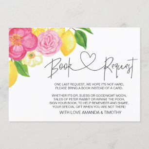 Roze Lemon Floral Baby shower Book Request Cards Kaart