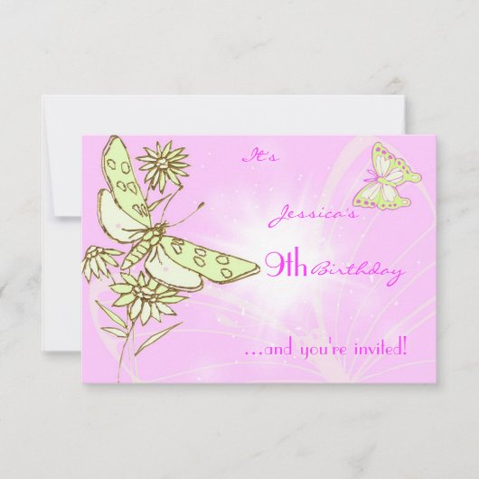 Roze Lemon Limoen Butterfly Birthday RSVP-kaart Kaart (Voorkant)