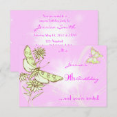 Roze Lemon Limoen Butterfly Birthday RSVP-kaart Kaart (Voorkant / Achterkant)