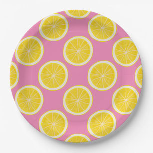 Roze Lemon Print Sierkussen Papieren Bordje