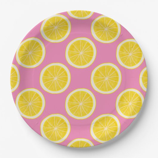 Roze Lemon Print Sierkussen Papieren Bordje (Voorkant)