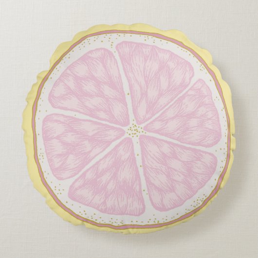 Roze Lemon Slice Ronde Sierkussen Rond Kussen (Voorkant)