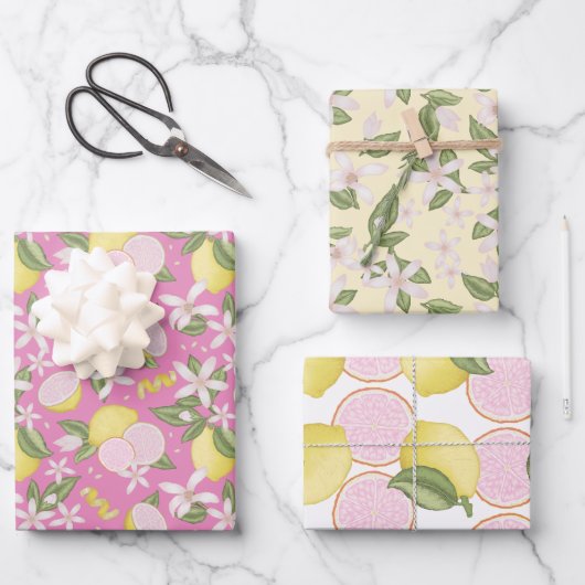 Roze Lemon Verjaardag Wrapping Sheets Inpakpapier Vel (Voorkant)
