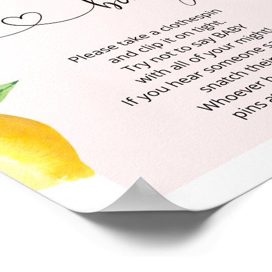 Roze Lemon zegt geen baby gaby poster (Hoek)