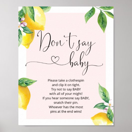 Roze Lemon zegt geen baby gaby poster (Voorkant)